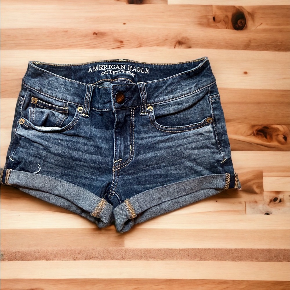 American Eagle Super Stretch Midi Denim Shorts Size 00 Shortie 25" jeans blue